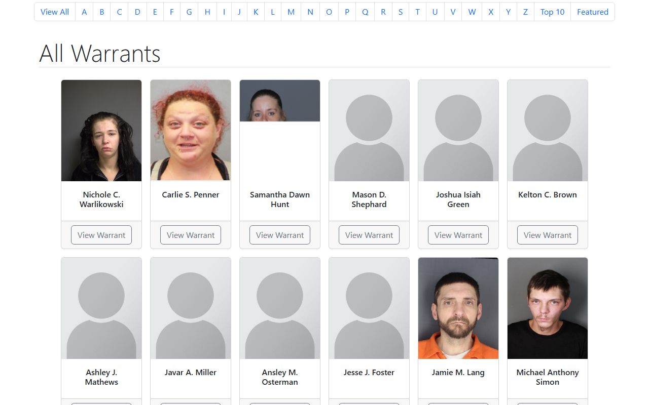 Chemung County warrant showcase for mugshot and booking photo context
