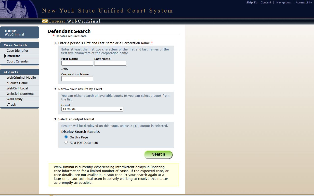 Chemung County court records after arrest WebCriminal defendant search